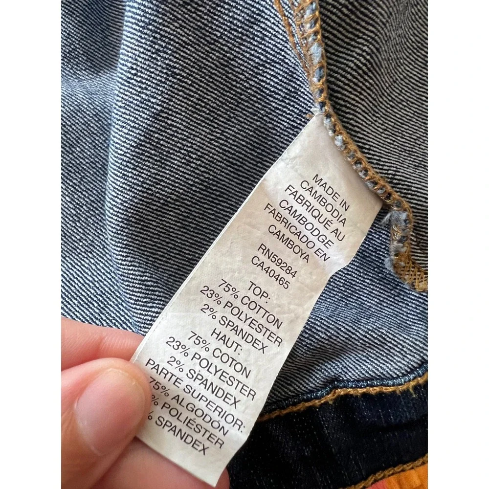 The Childrens Place Kids Denim Jacket Dark Wash Blue Trucker Size M 7/8 Stretch